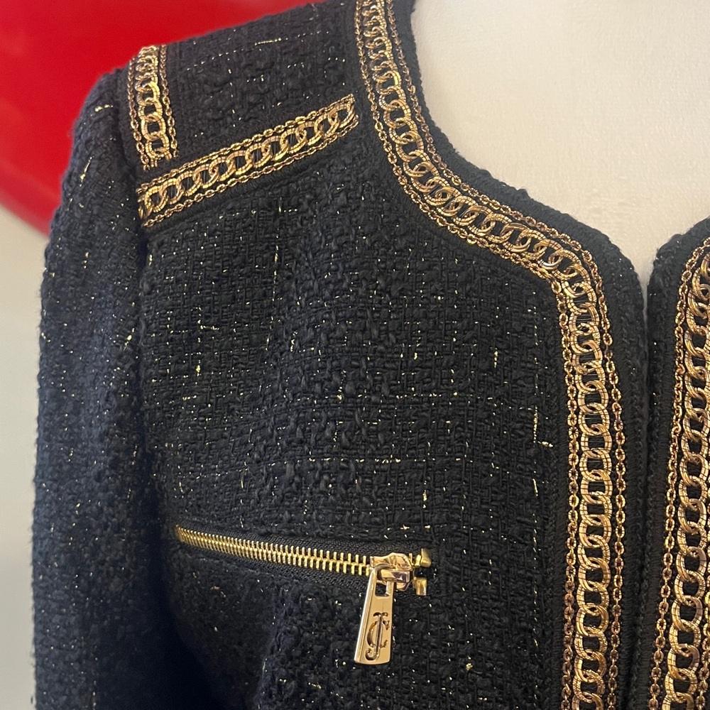 Juicy Couture Black Label Black/Gold & Metallic Tweed ‘Chanel’ Crop Jacket, L - Picture 3 of 13